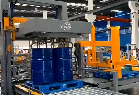 鐵桶自動(dòng)碼垛疊托包裝線